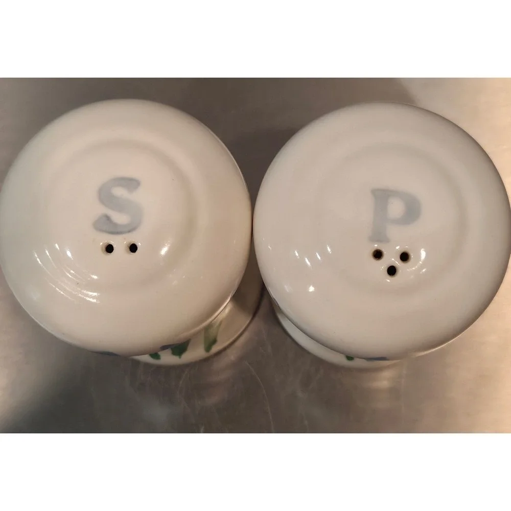 Neher 2002 Hand Painted Blue Iris Ceramic Salt and Pepper Shakers 5